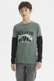 Polera Niño Básica Print Verde Oscuro