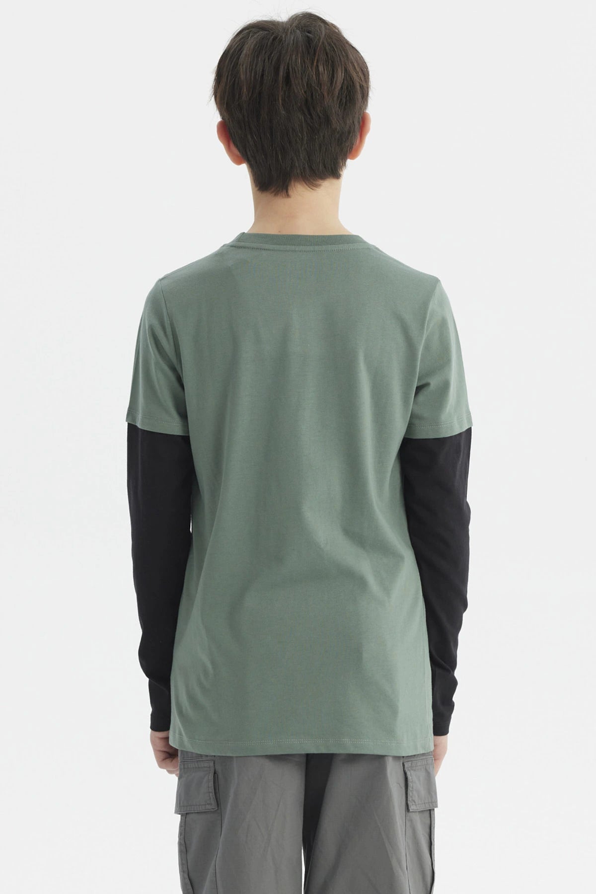 Polera Niño Básica Print Verde Oscuro