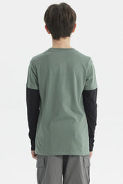 Polera Niño Básica Print Verde Oscuro