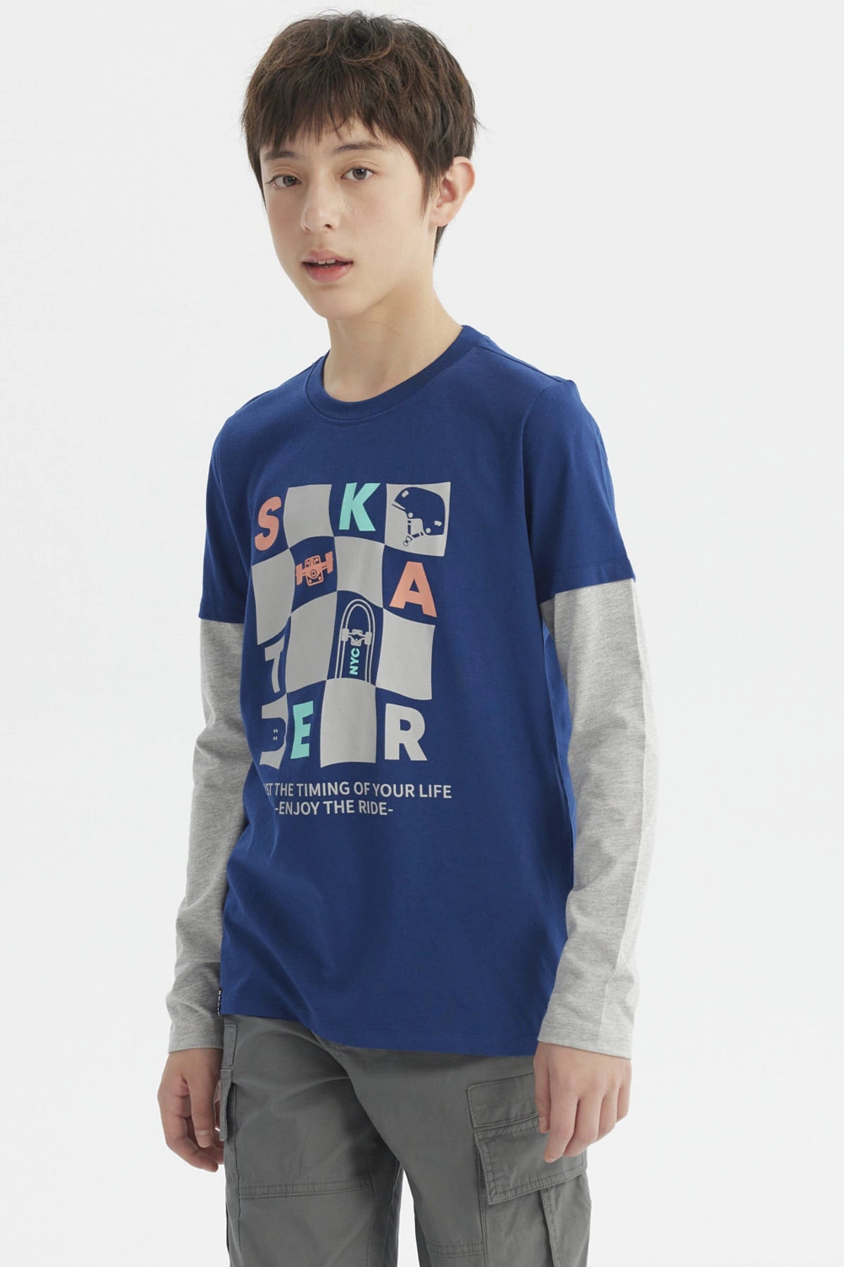 Polera Niño Básica Print Azul