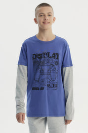 Polera Niño Básica Print Azul Claro