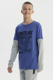 Polera Niño Básica Print Azul Claro