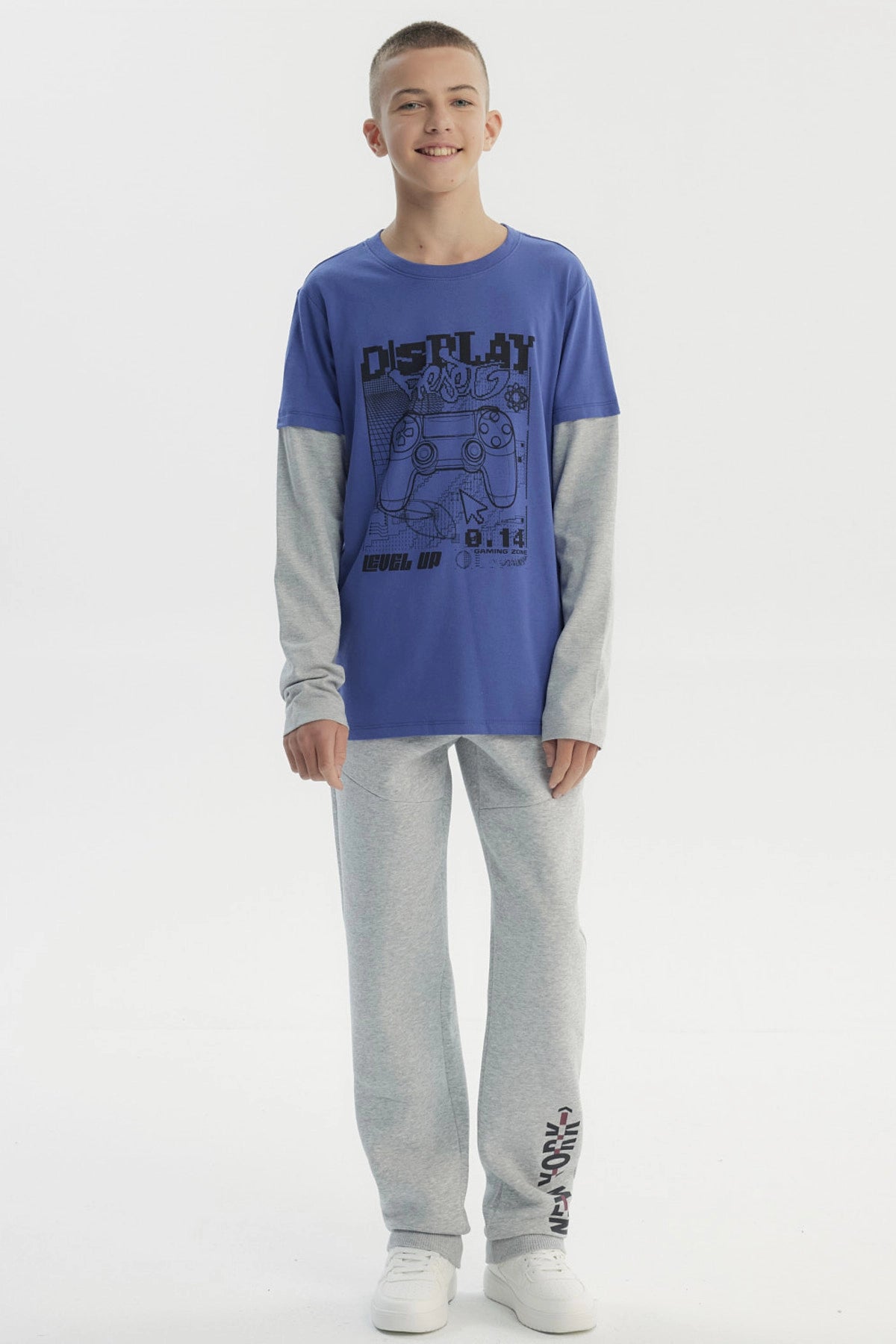 Polera Niño Básica Print Azul Claro