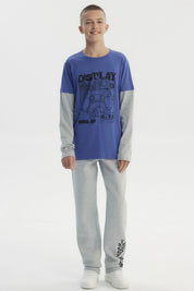 Polera Niño Básica Print Azul Claro