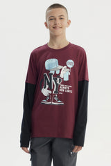 Polera Niño Básica Print Burdeo