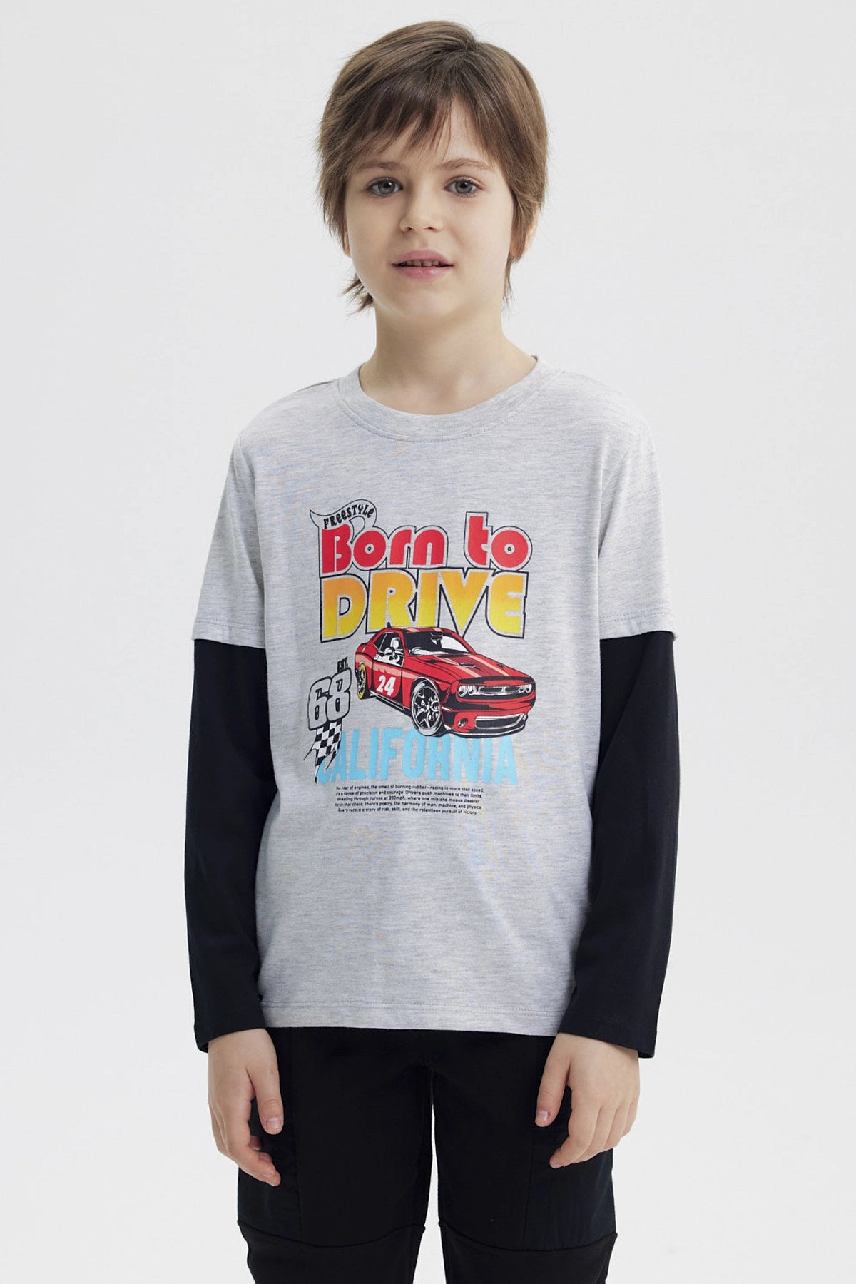Polera Niño Básica Print Gris Melange Claro