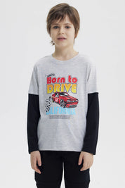 Polera Niño Básica Print Gris Melange Claro