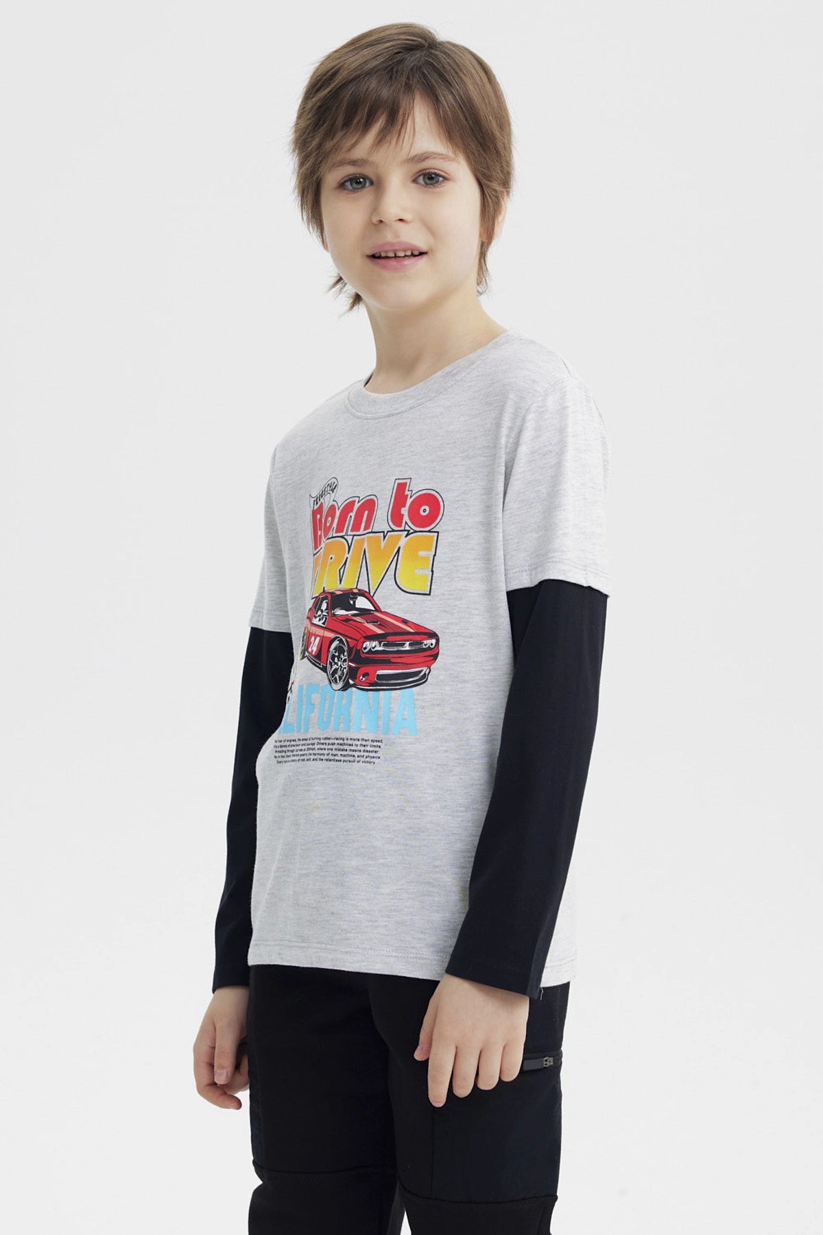 Polera Niño Básica Print Gris Melange Claro