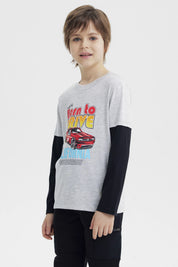 Polera Niño Básica Print Gris Melange Claro