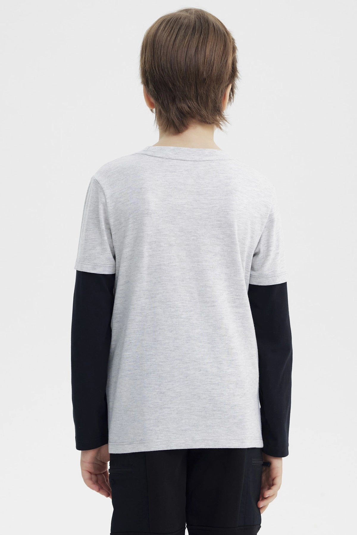 Polera Niño Básica Print Gris Melange Claro