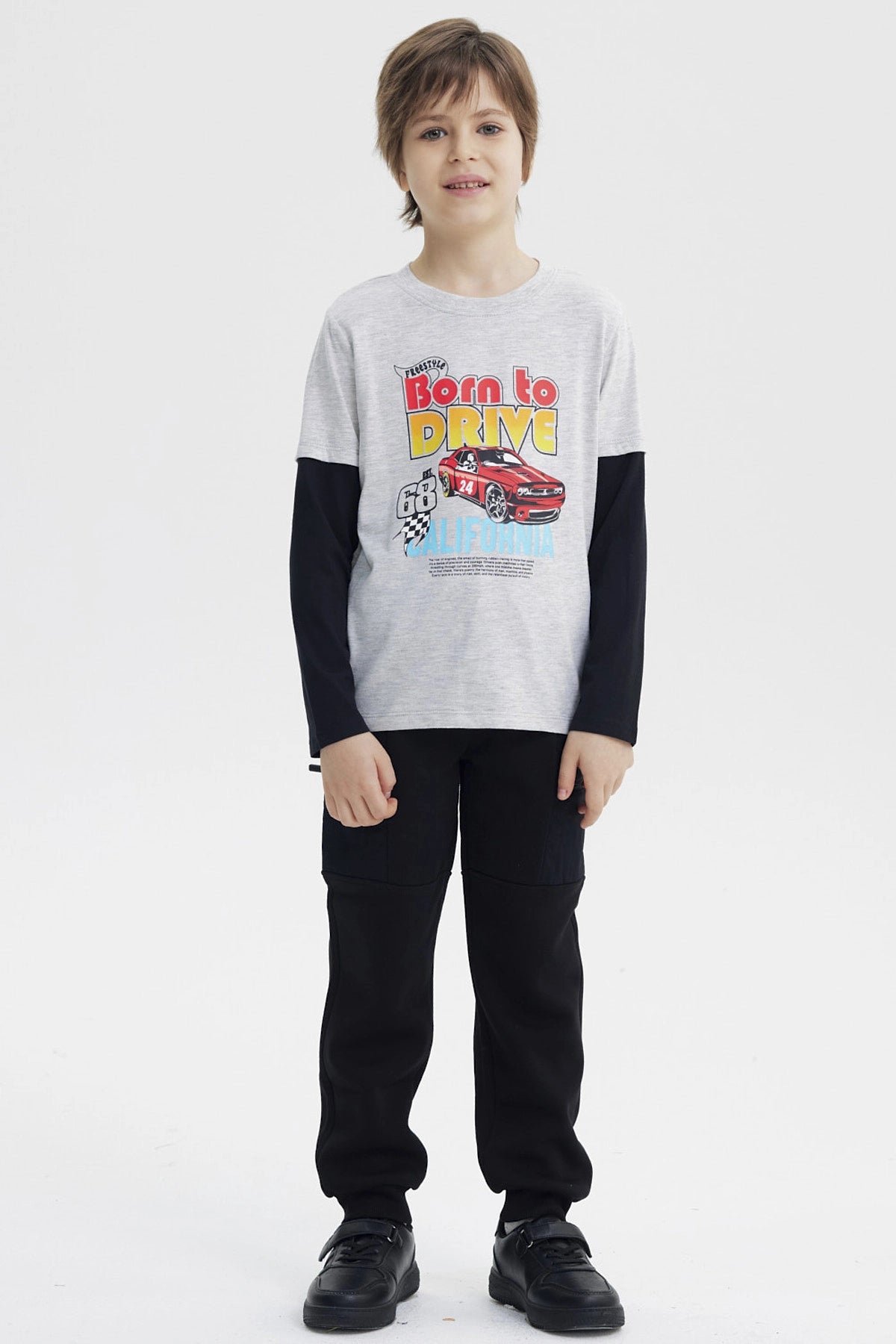 Polera Niño Básica Print Gris Melange Claro