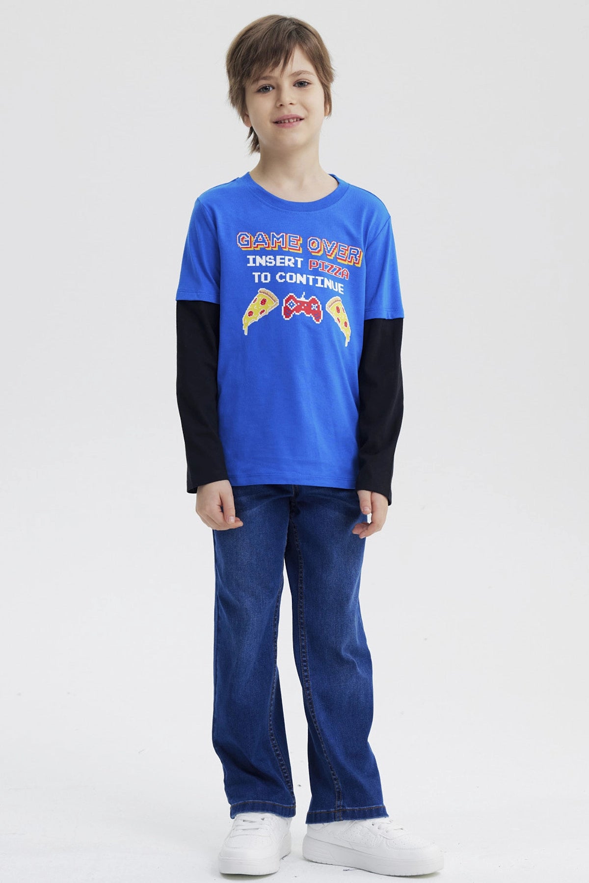 Polera Niño Básica Print Azulino