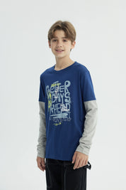 Polera Niño Básica Print Azul