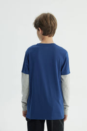 Polera Niño Básica Print Azul