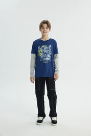 Polera Niño Básica Print Azul