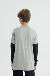 Polera Niño Básica Print Gris Melange