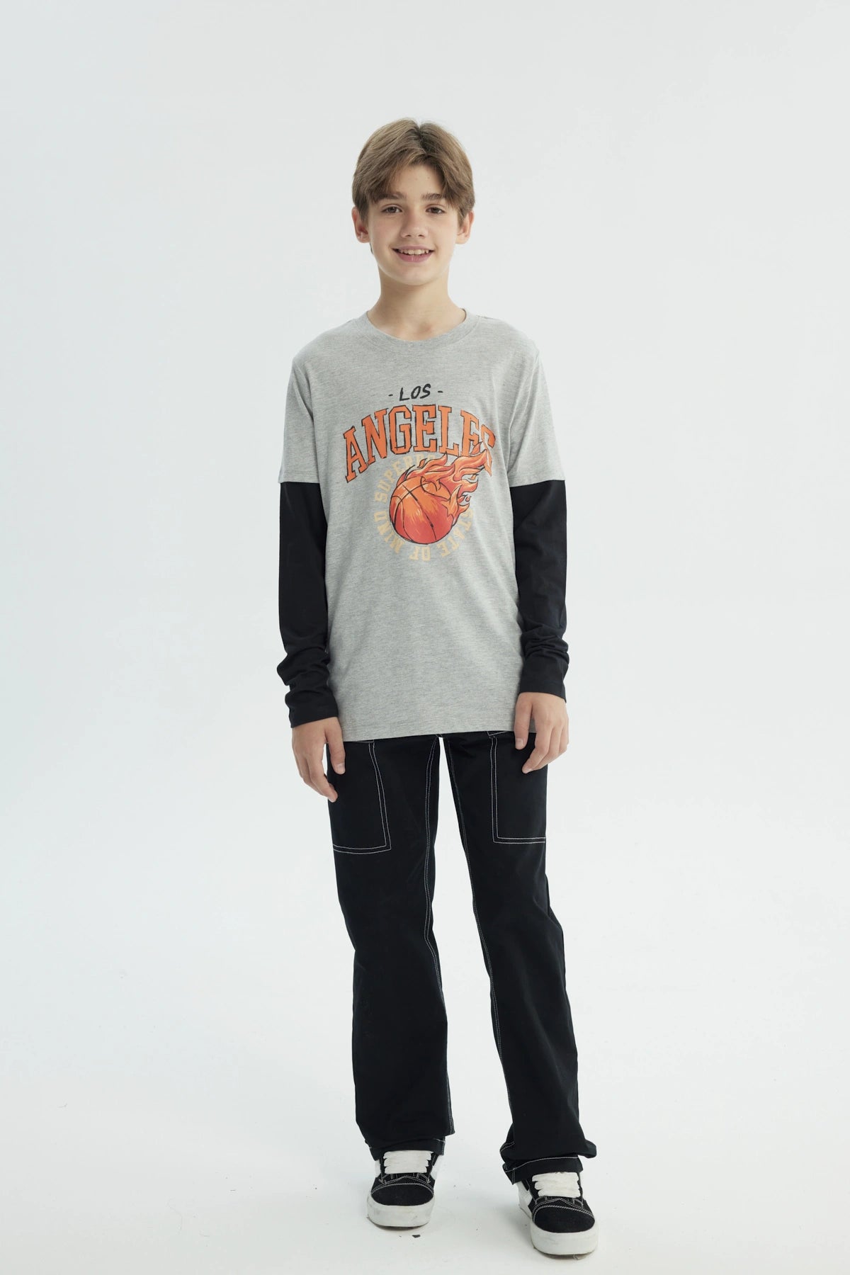 Polera Niño Básica Print Gris Melange