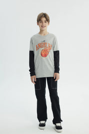 Polera Niño Básica Print Gris Melange