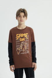 Polera Niño Básica Print Café