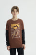 Polera Niño Básica Print Café