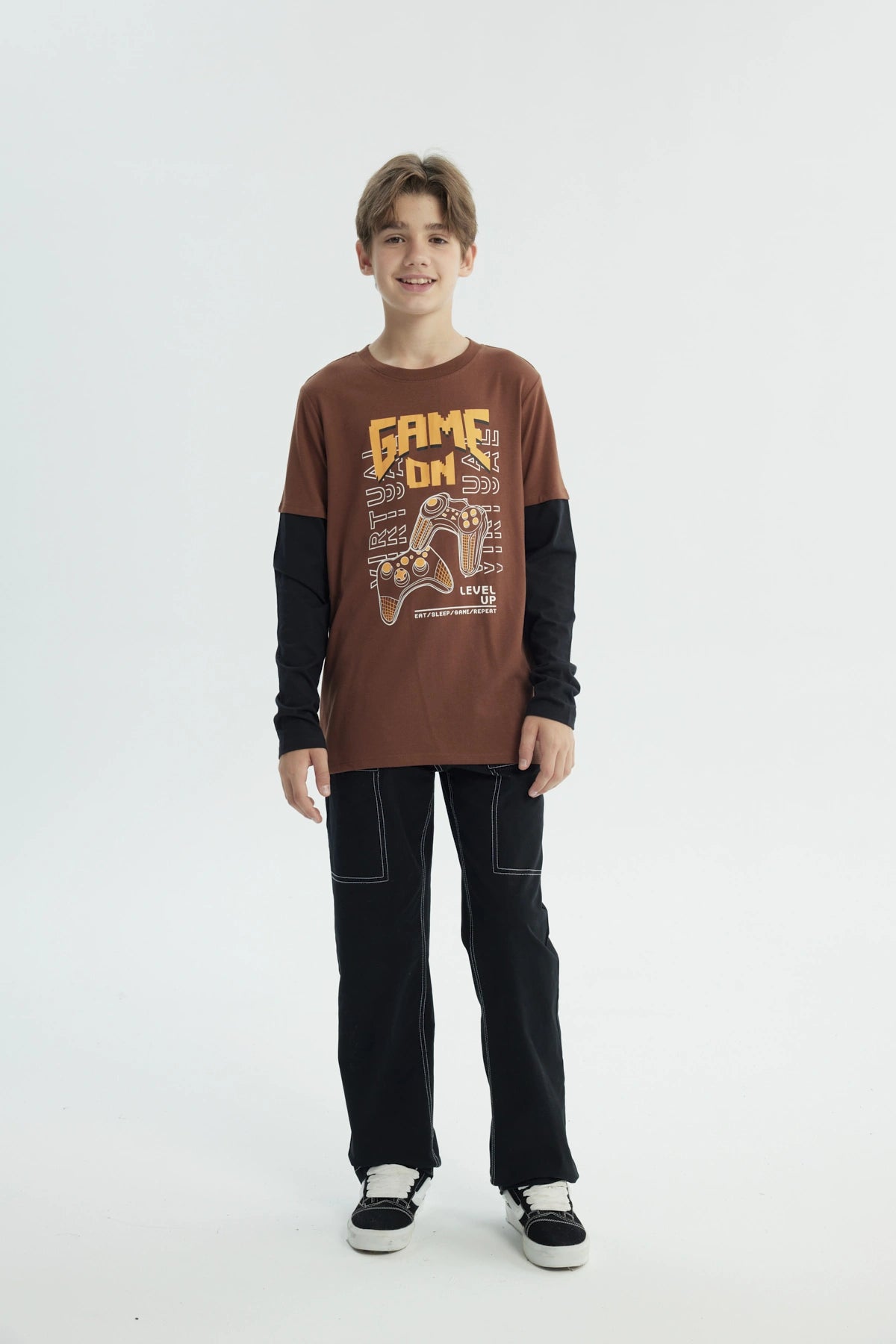 Polera Niño Básica Print Café