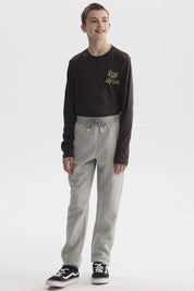 Pantalón buzo gris melange para niño con ajuste de cordón en la cintura y diseño liso ideal para actividades diarias