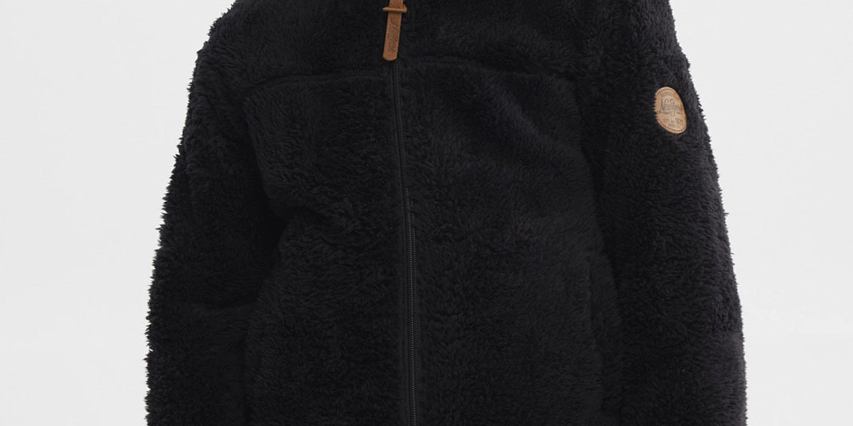 Polar negro para niño con capucha tejido peludo y cierre frontal diseño liso cómodo para el invierno