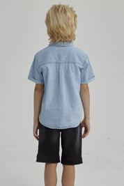 Camisa Niño Denim Dinosaurio Azul Claro