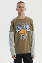 Polera Niño Básica Print Verde Militar