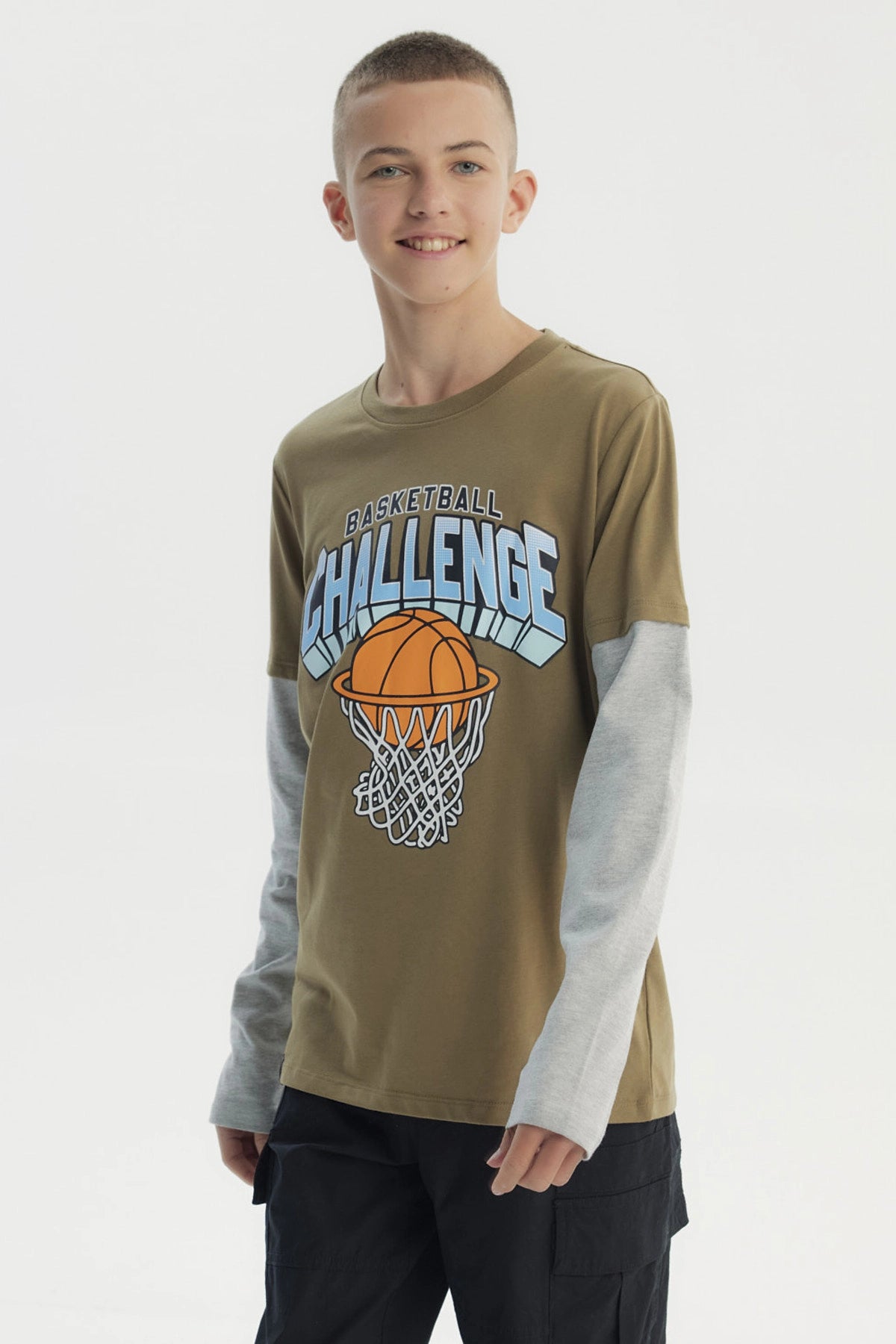 Polera Niño Básica Print Verde Militar