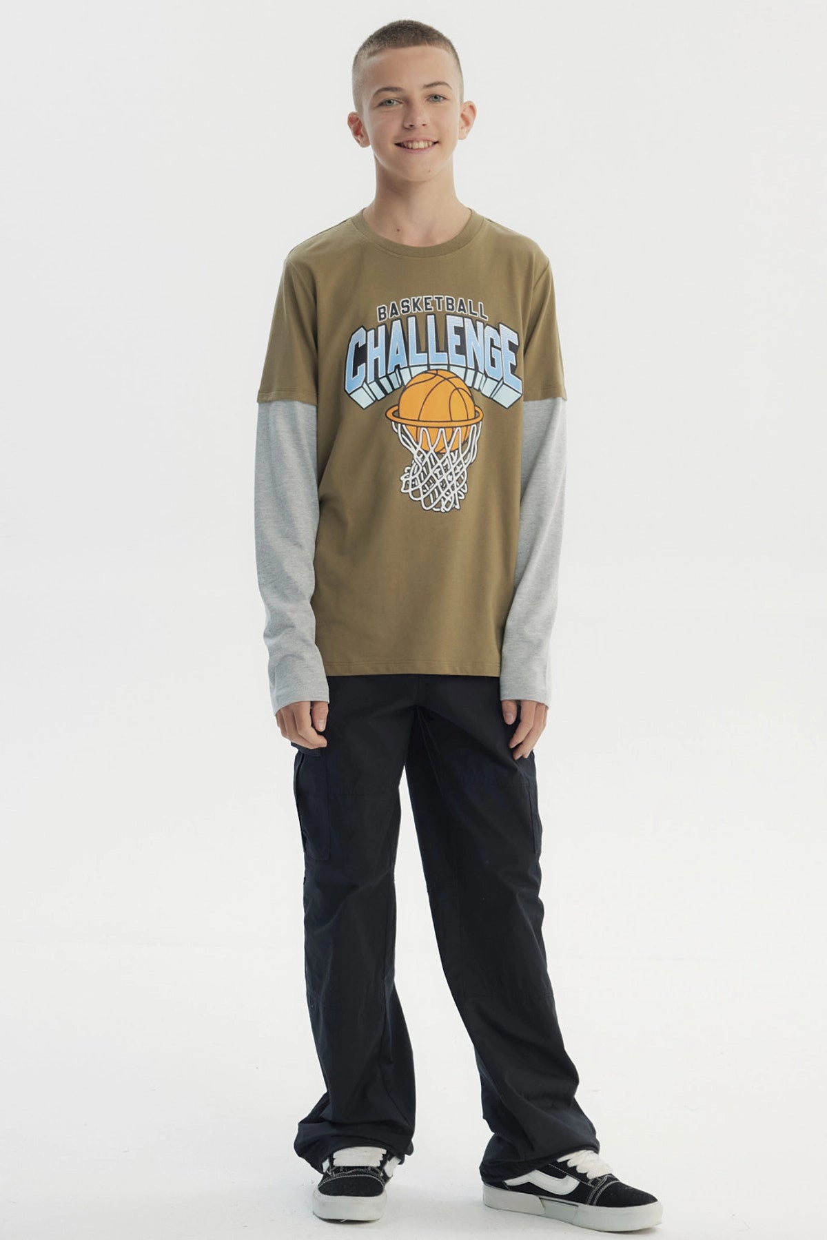 Polera Niño Básica Print Verde Militar