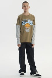 Polera Niño Básica Print Verde Militar