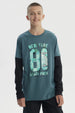 Polera Niño Básica Print Verde Oscuro
