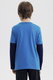 Polera azul petróleo para niño con diseño de tigre en el pecho estilo gráfico y texto Venice Beach