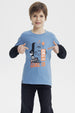 Polera Niño Básica Print Azul Piedra