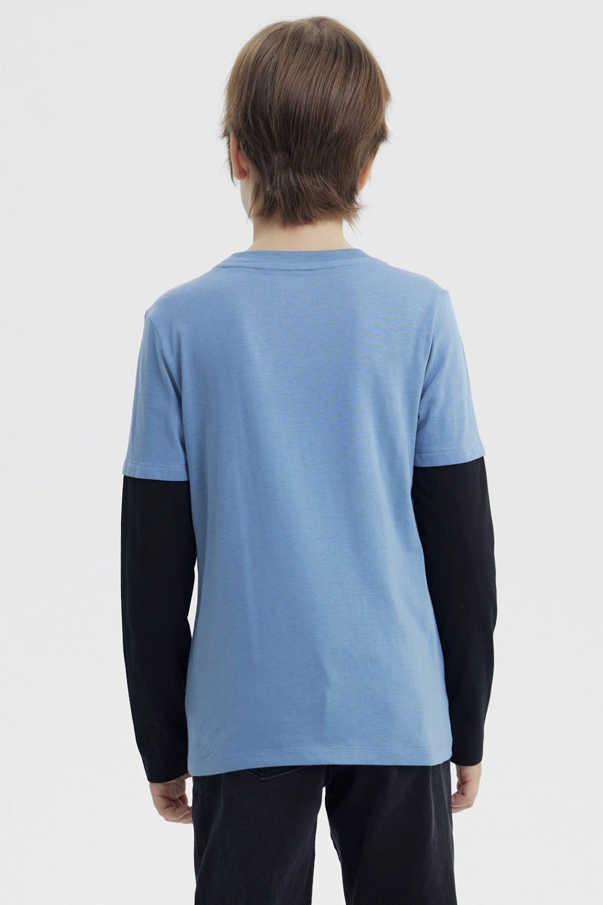 Polera Niño Básica Print Azul Piedra
