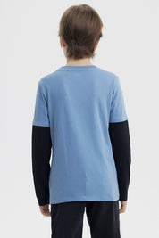 Polera Niño Básica Print Azul Piedra