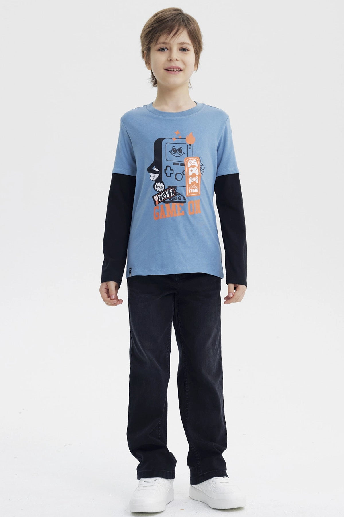 Polera Niño Básica Print Azul Piedra