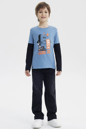 Polera Niño Básica Print Azul Piedra