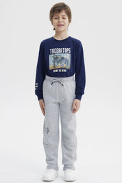 Pantalón Buzo Niño Pitillo Gris Melange