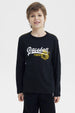 Polera niño slim negro con estampado de tigre y texto Baseball Tigers en el pecho estilo deportivo casual
