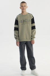 Polerón Niño Ancho Cuello Redondo Verde Militar