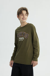 Polera Niño Regular Verde Militar