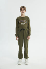 Pantalón Buzo Niño Clásico Verde Militar