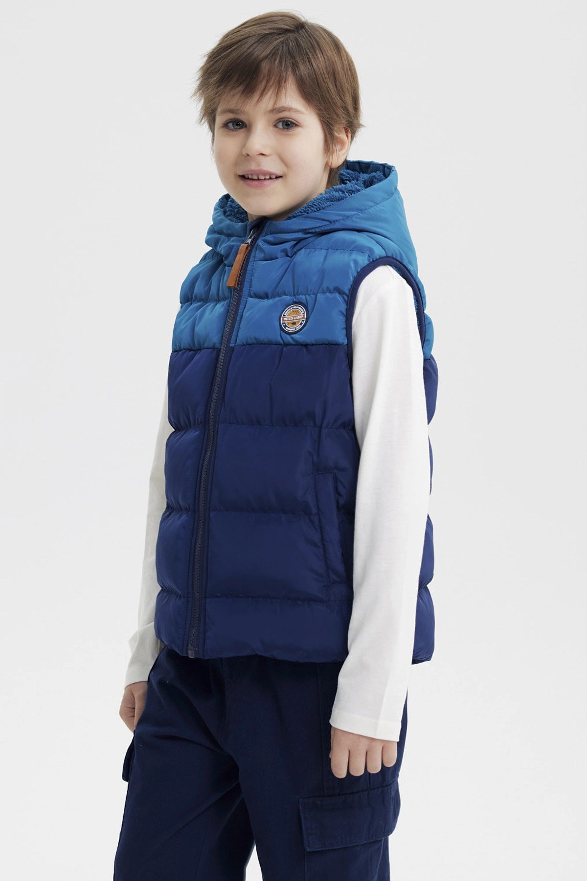 Parka Niño Sin Mangas Azul Petroleo