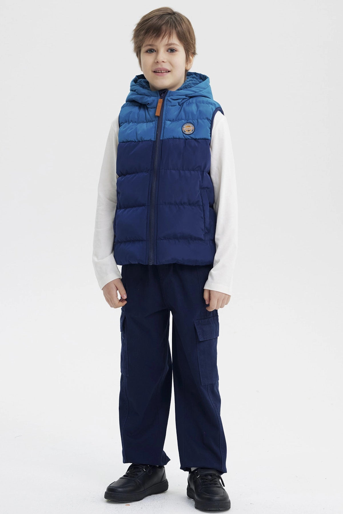 Parka Niño Sin Mangas Azul Petroleo