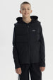 Parka sin mangas negra para niño con capucha y cierre frontal diseño liso ideal para el frío urbano