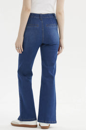 Jeans Mujer Flare Bolsillo Azul Oscuro