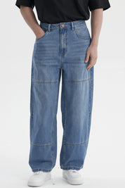 Jeans Hombre Baggy Panel Moto Azul