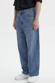 Jeans Hombre Baggy Panel Moto Azul